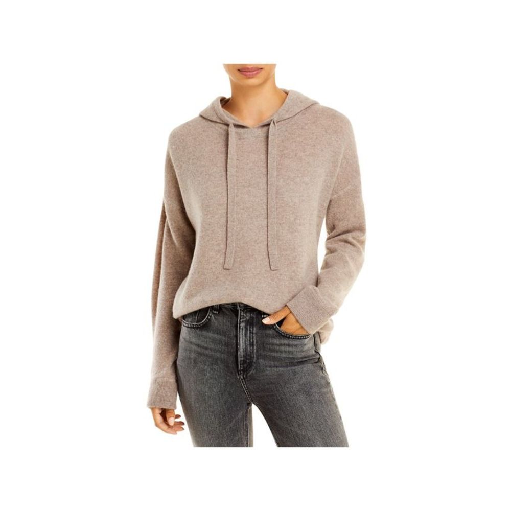 Designer Brand Womens Beige Cashmere Tie Rib-knit Pullover Hoodie Sweater XS